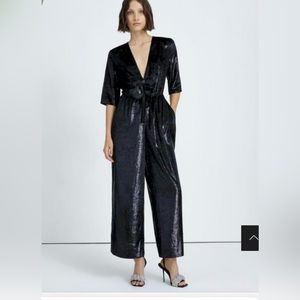 7 FOR ALL MANKIND Deep Vee Wide Leg Black Metallic Jumpsuit